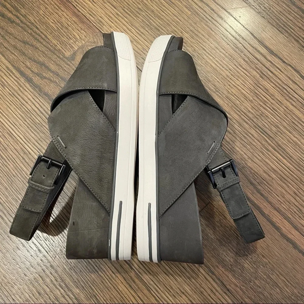 Eileen Fisher “Good” Leather Wedge Platform Sandal 8.5 Crisscross Graphite